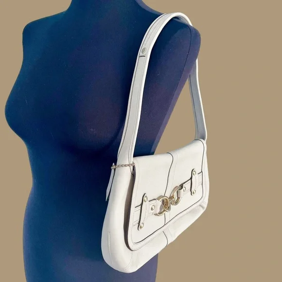 ❌SOLD FB❌100% Authentic Y2K Coach Ergo Belted Flap Shoulder Bag Off White 11263 - Picture 8 of 12